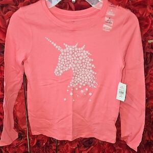 GAP Kids NWT Pink Long Sleeve Tee with Sparkly Unicorn Design Size 6/7